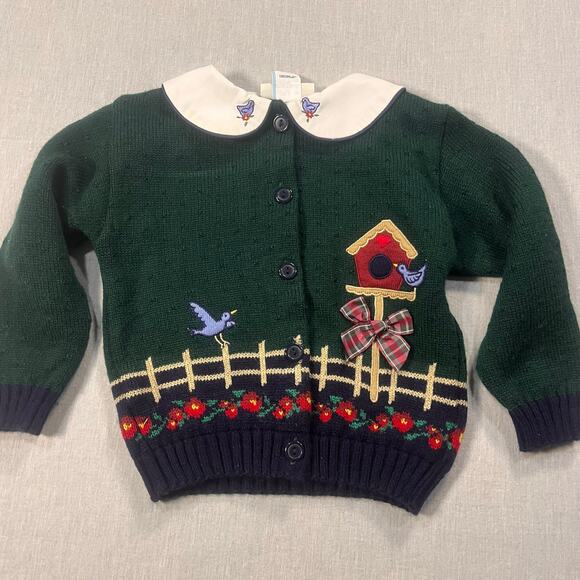 Vintage BT Kids 3T Birdhouse Sweater Collar Plaid Bow Cottagecore Vintage Cute - Picture 1 of 11
